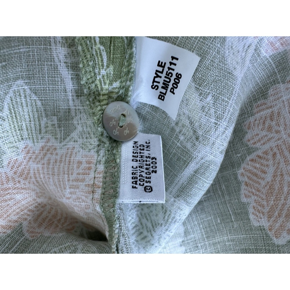 Sigrid Olsen Blue Linen Shirt Size M Green Floral Short Sleeve Button up - Picture 10 of 11